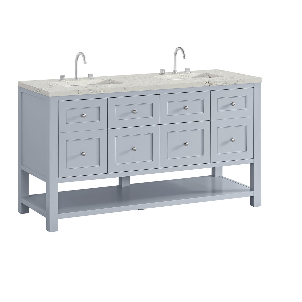 60" Breckenridge Double Vanity, Serenity Blue with Victorian Silver Top