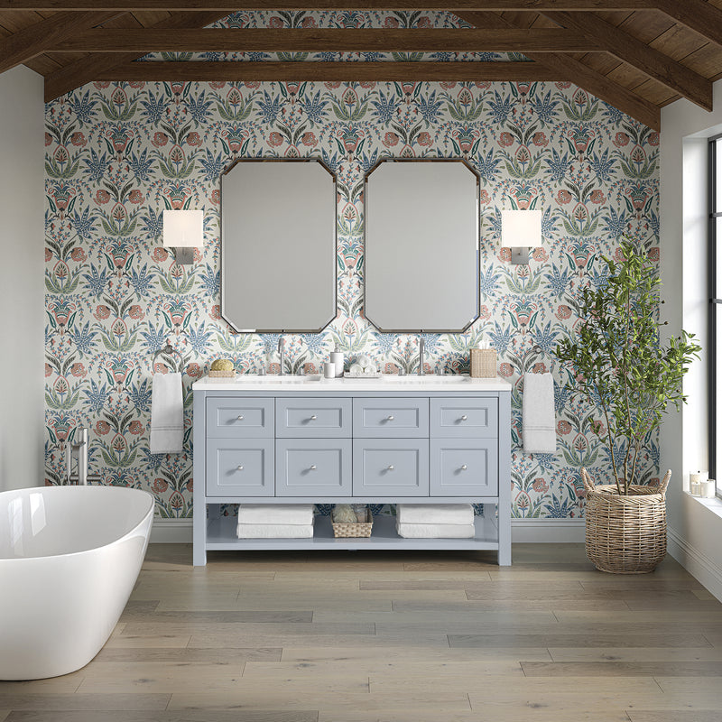 60" Breckenridge Double Vanity, Serenity Blue with White Zeus Top