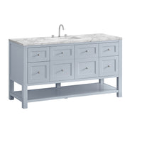 60" Breckenridge Single Vanity, Serenity Blue with Carrara White Marble Top