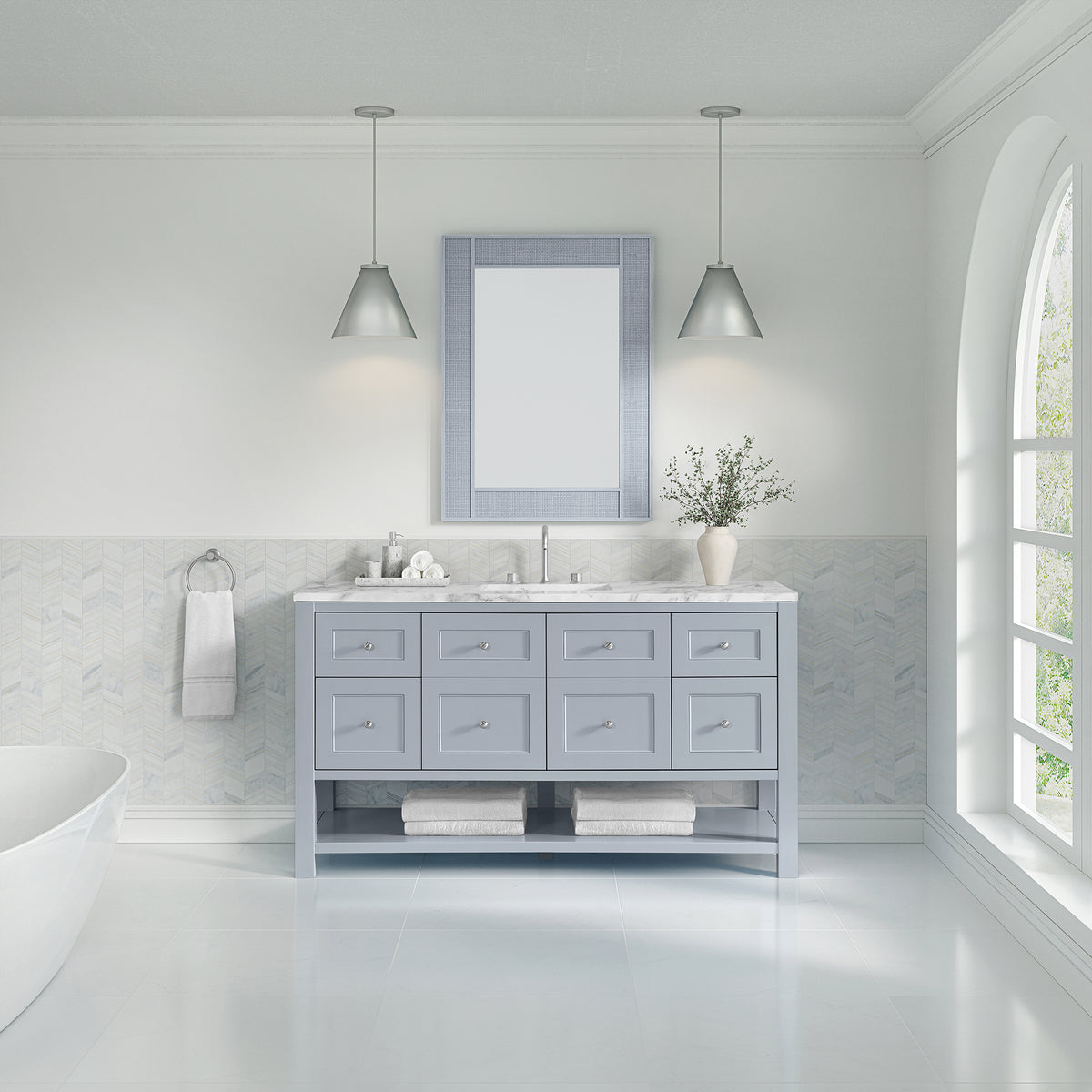 60" Breckenridge Single Vanity, Serenity Blue with Carrara White Marble Top