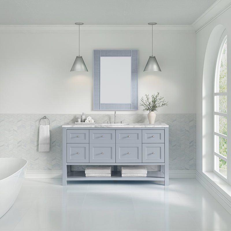 60" Breckenridge Single Vanity, Serenity Blue with Carrara White Marble Top