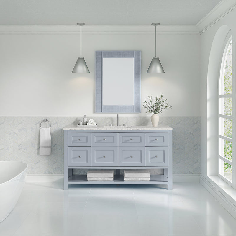 60" Breckenridge Single Vanity, Serenity Blue with Eternal Jasmine Pearl Top