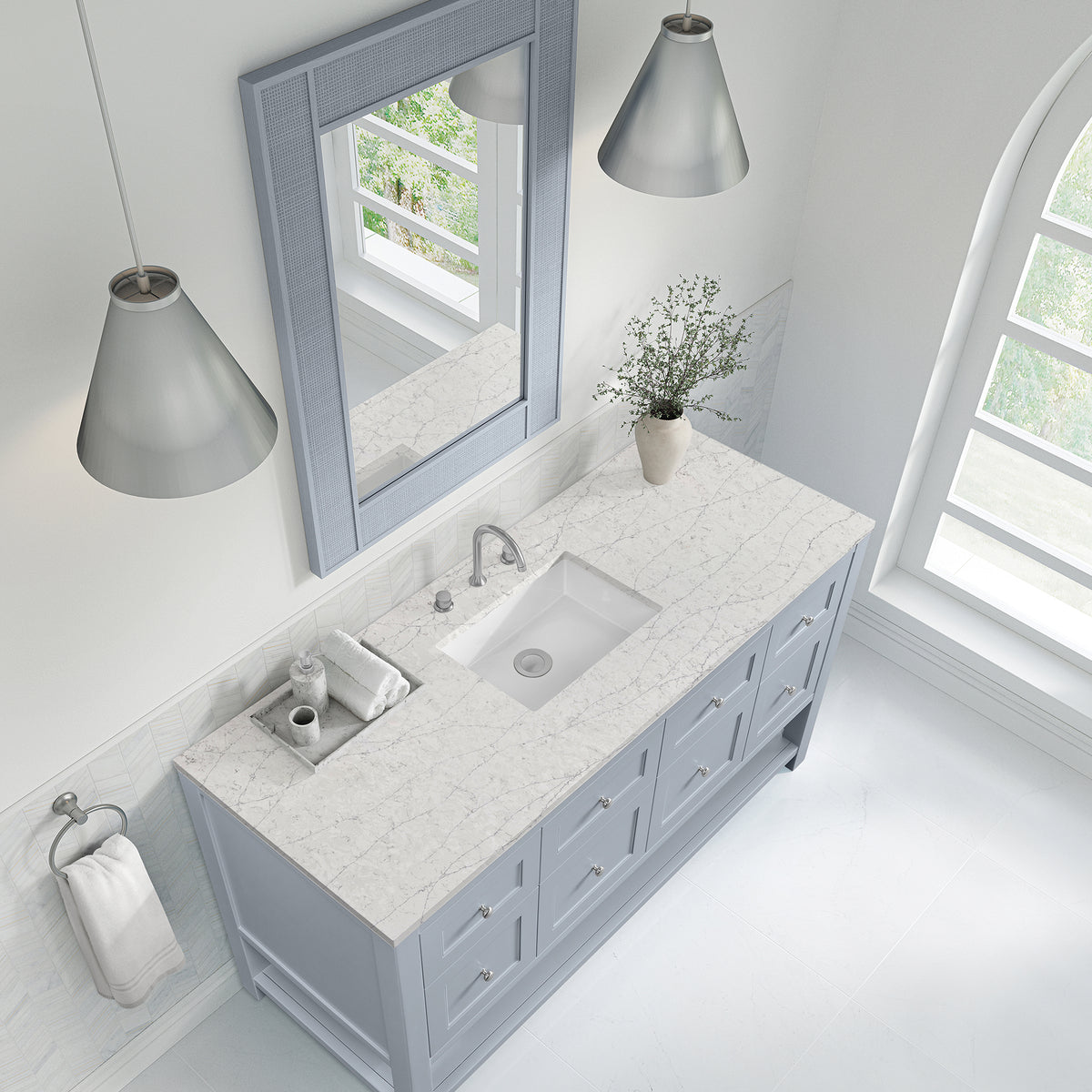 60" Breckenridge Single Vanity, Serenity Blue with Eternal Jasmine Pearl Top