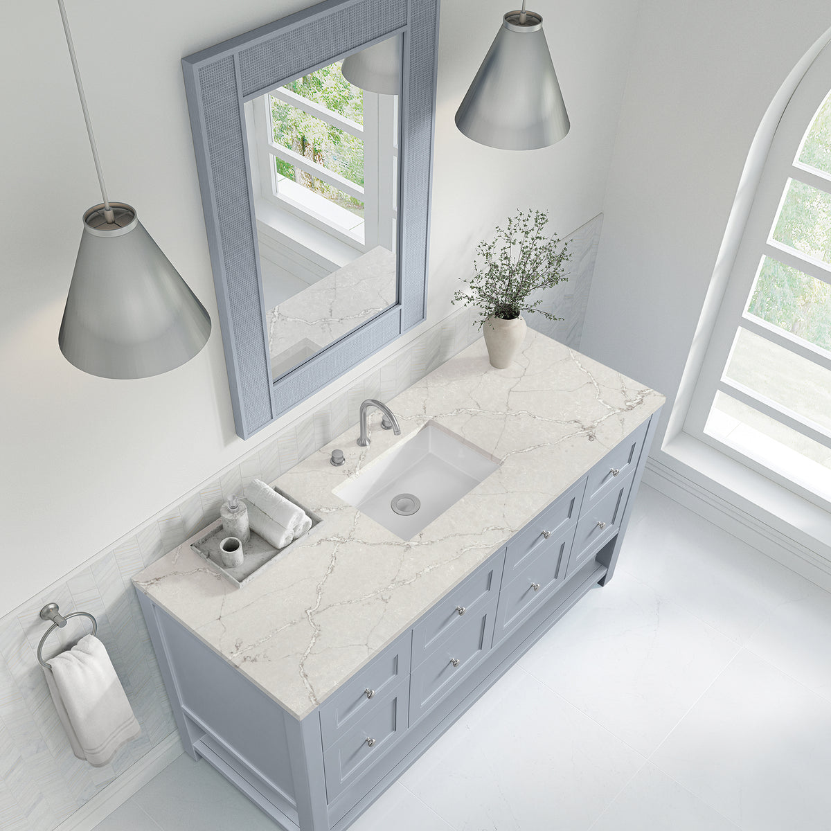 60" Breckenridge Single Vanity, Serenity Blue with Victorian Silver Top