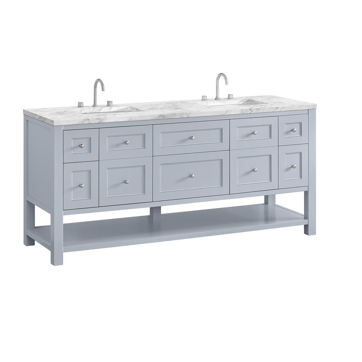 72" Breckenridge Double Vanity, Serenity Blue with Carrara White Marble Top
