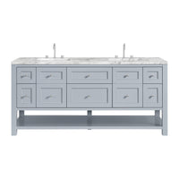 72" Breckenridge Double Vanity, Serenity Blue with Carrara White Marble Top