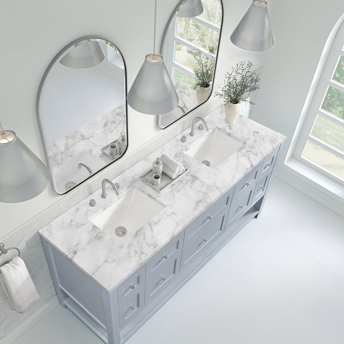 72" Breckenridge Double Vanity, Serenity Blue with Carrara White Marble Top