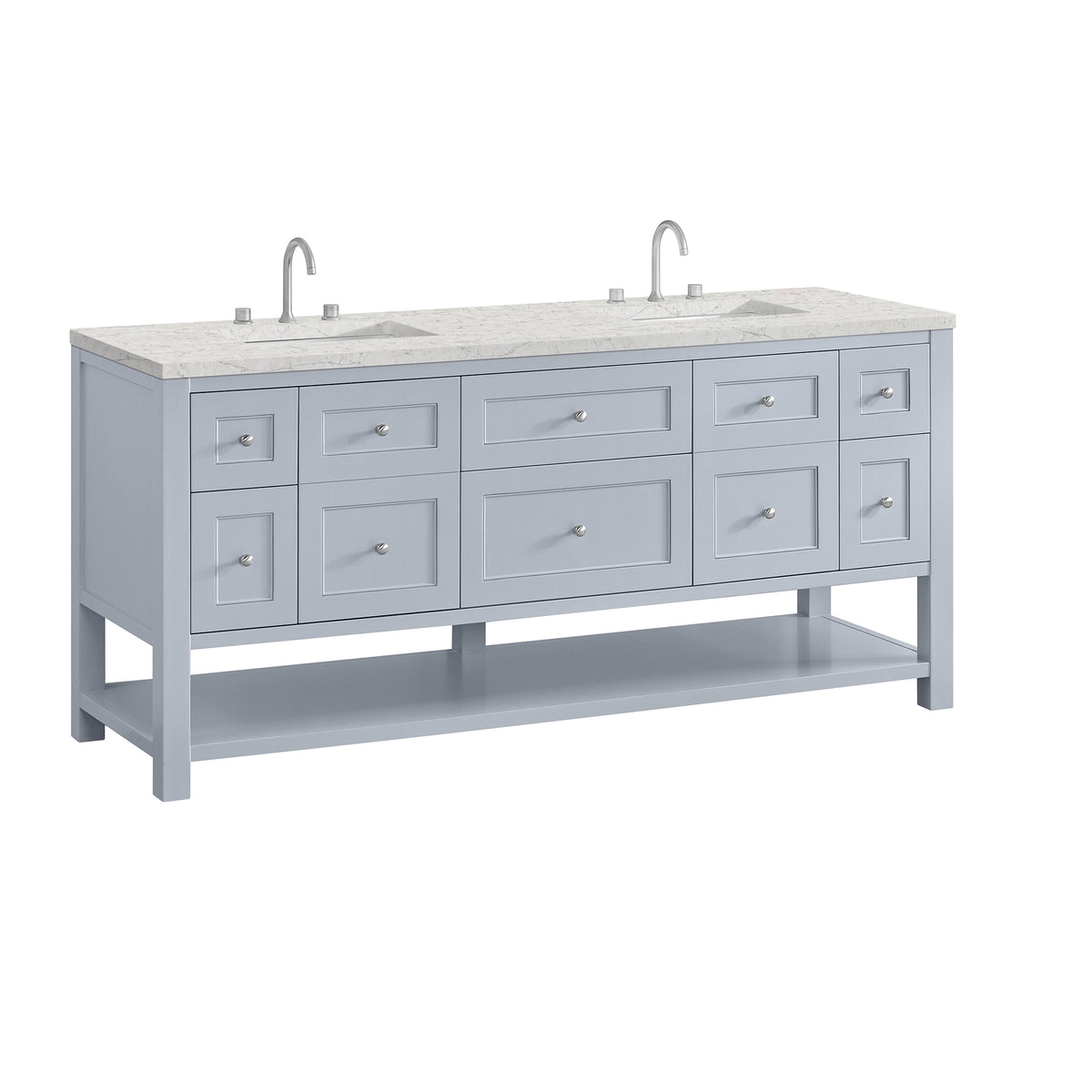 72" Breckenridge Double Vanity, Serenity Blue with Eternal Jasmine Pearl Top