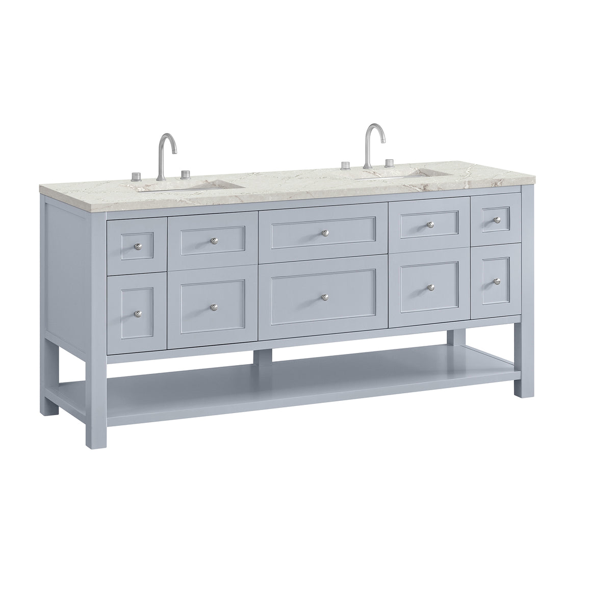 72" Breckenridge Double Vanity, Serenity Blue with Victorian Silver Top