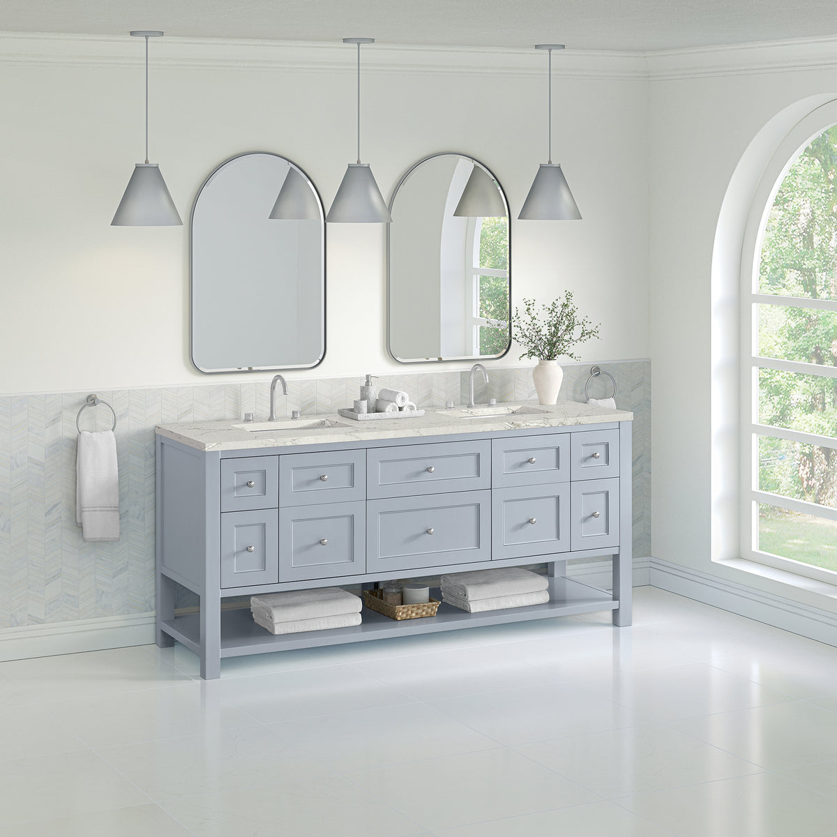 72" Breckenridge Double Vanity, Serenity Blue with Victorian Silver Top
