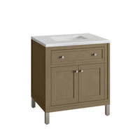 30" Chicago Single Vanity, Walnut Whisper with Arctic Fall Solid Surface Top