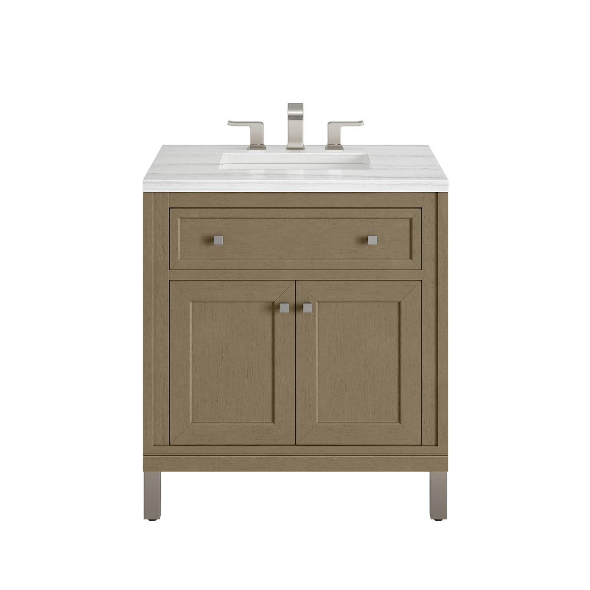30" Chicago Single Vanity, Walnut Whisper with Arctic Fall Solid Surface Top