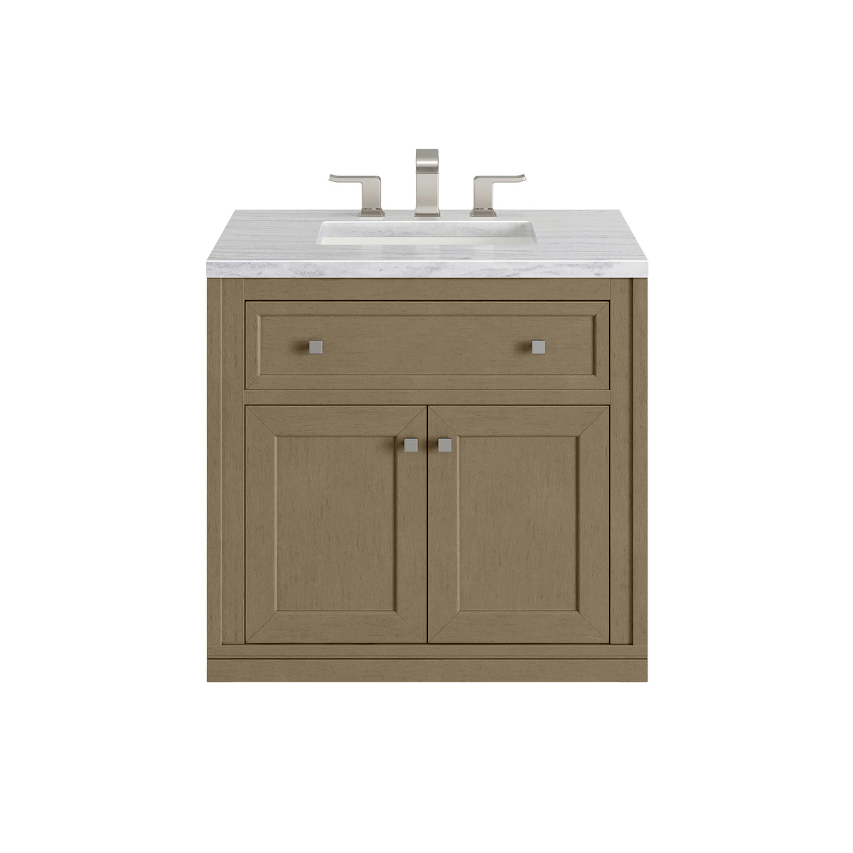 30" Chicago Single Vanity, Walnut Whisper with Arctic Fall Solid Surface Top