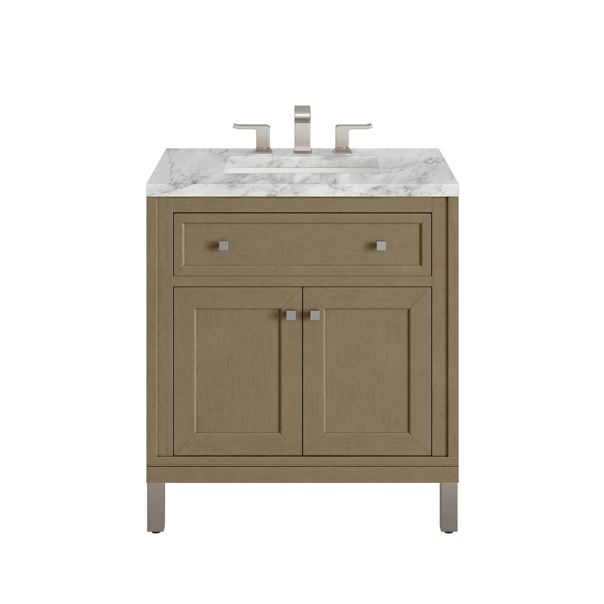 30" Chicago Single Vanity, Walnut Whisper with Carrara White Marble Top