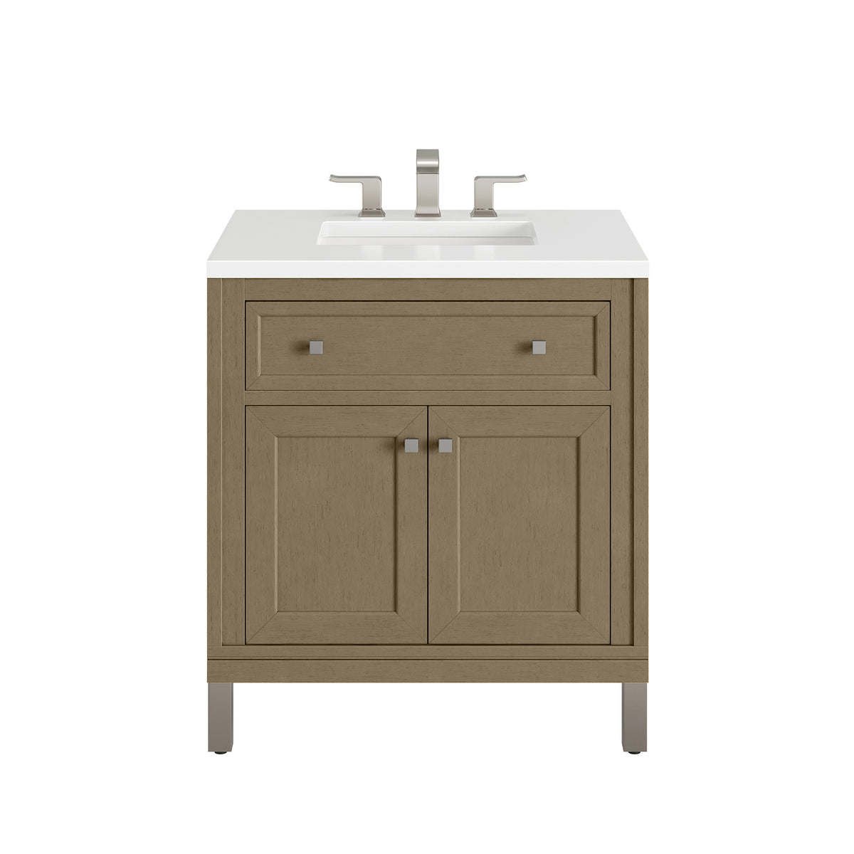 30" Chicago Single Vanity, Walnut Whisper with White Zeus Top
