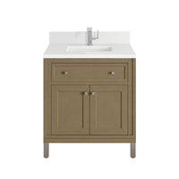 30" Chicago Single Vanity, Walnut Whisper with White Zeus Top and Backsplash