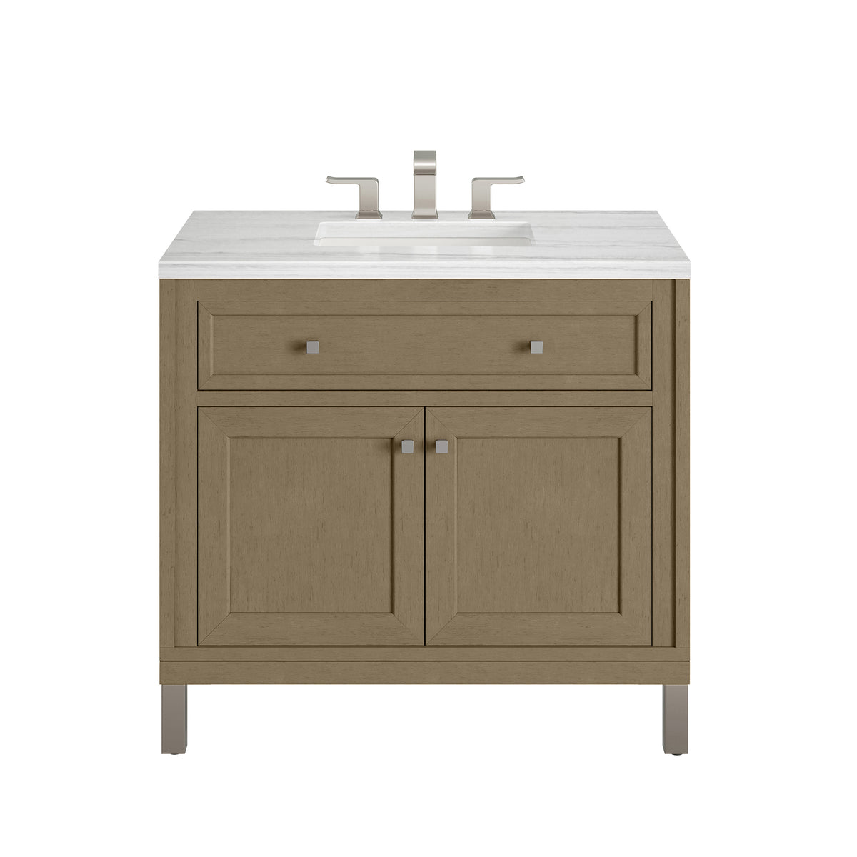 36" Chicago Single Vanity, Walnut Whisper with Arctic Fall Solid Surface Top