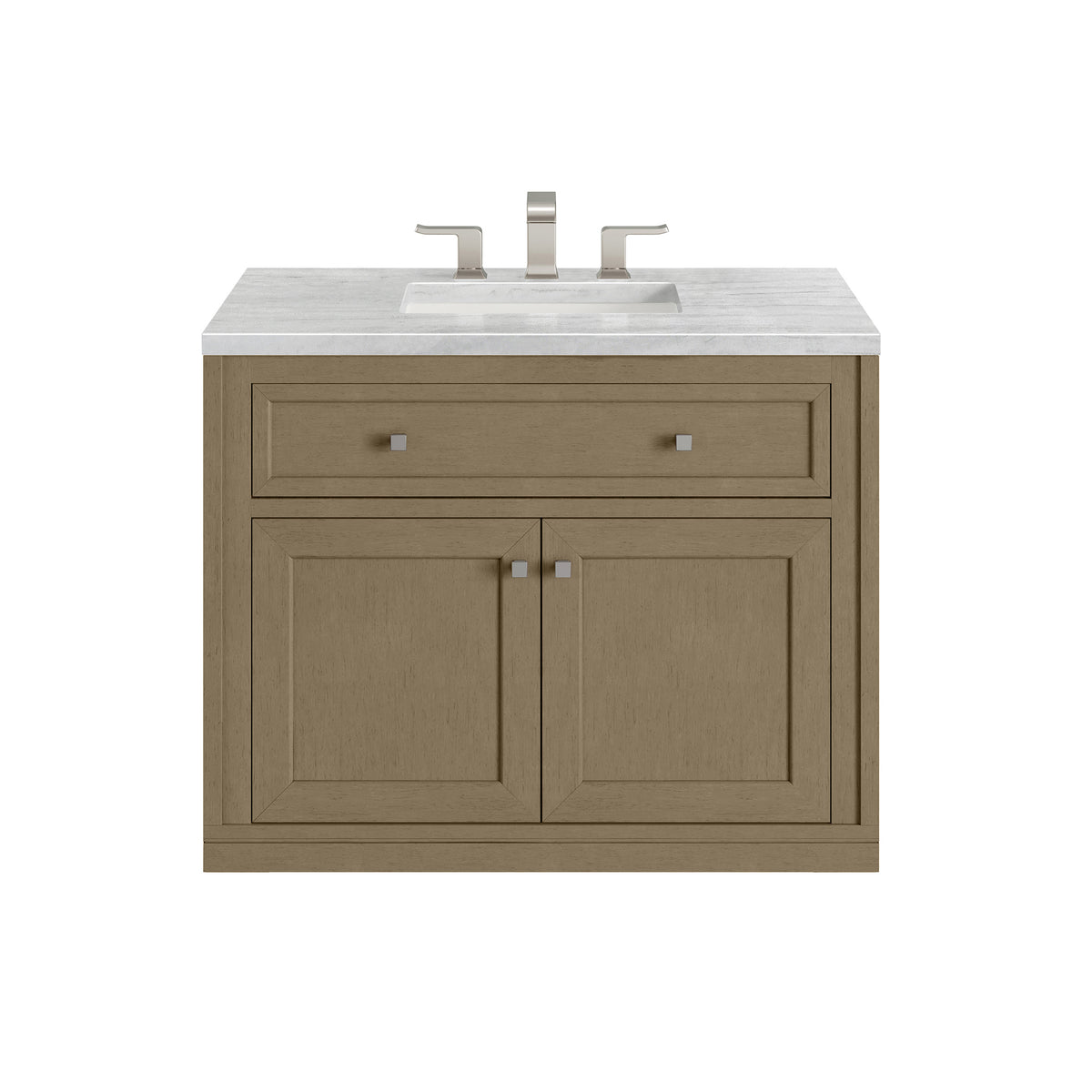 36" Chicago Single Vanity, Walnut Whisper with Arctic Fall Solid Surface Top