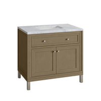 36" Chicago Single Vanity, Walnut Whisper with Carrara White Marble Top