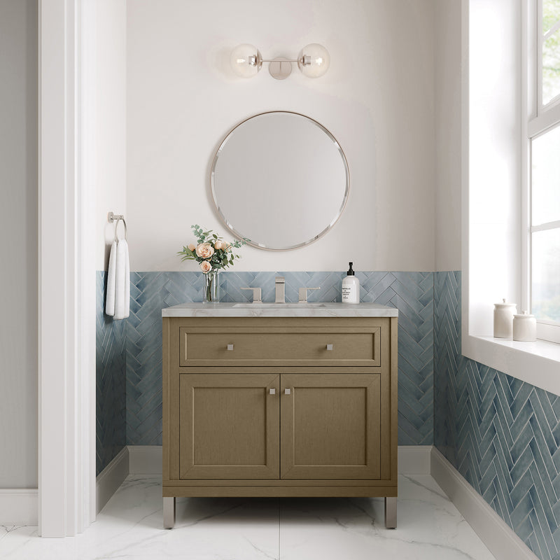 36" Chicago Single Vanity, Walnut Whisper with Victorian Silver