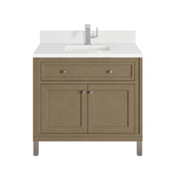 36" Chicago Single Vanity, Walnut Whisper with White Zeus Top & Backsplash