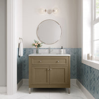 36" Chicago Single Vanity, Walnut Whisper with White Zeus Top & Backsplash