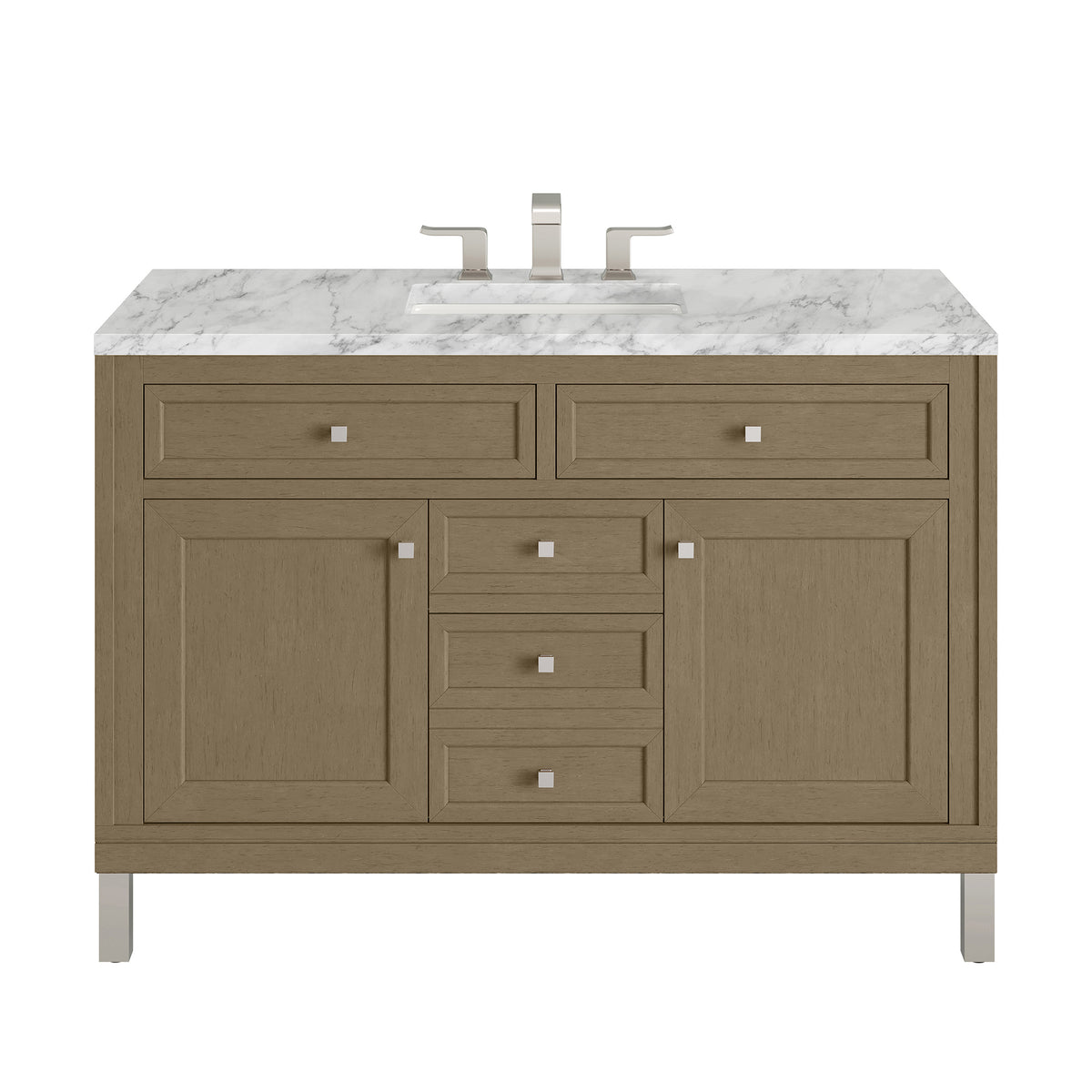 48" Chicago Single Vanity, Walnut Whisper with Carrara White Marble Top