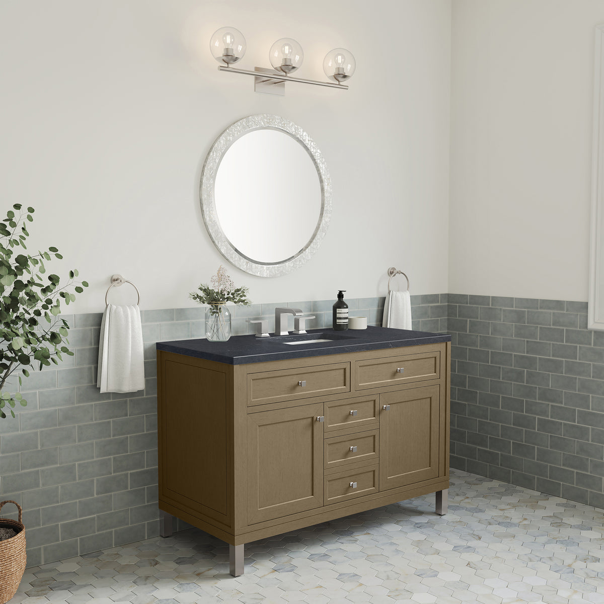 48" Chicago Single Vanity, Walnut Whisper with Charcoal Soapstone Top