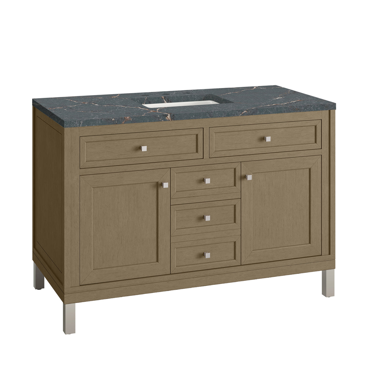 48" Chicago Single Vanity, Walnut Whisper with Parisien Bleu Top