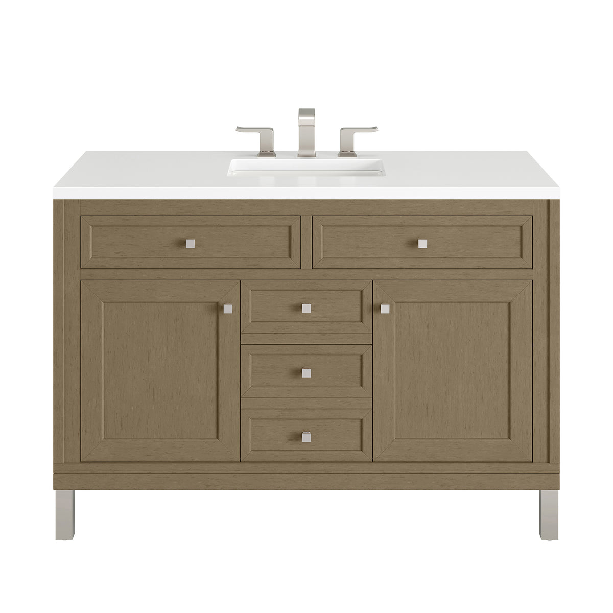 48" Chicago Single Vanity, Walnut Whisper with White Zeus Silestone Top