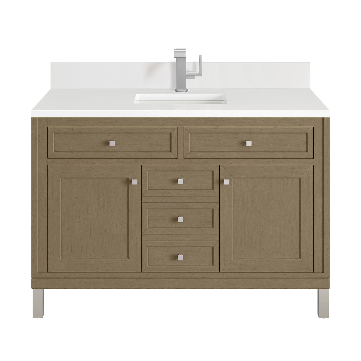 48" Chicago Single Vanity, Walnut Whisper with White Zeus Silestone Top & Backsplash