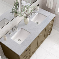 60" Chicago Double Vanity, Walnut Whisper with Carrara White Marble