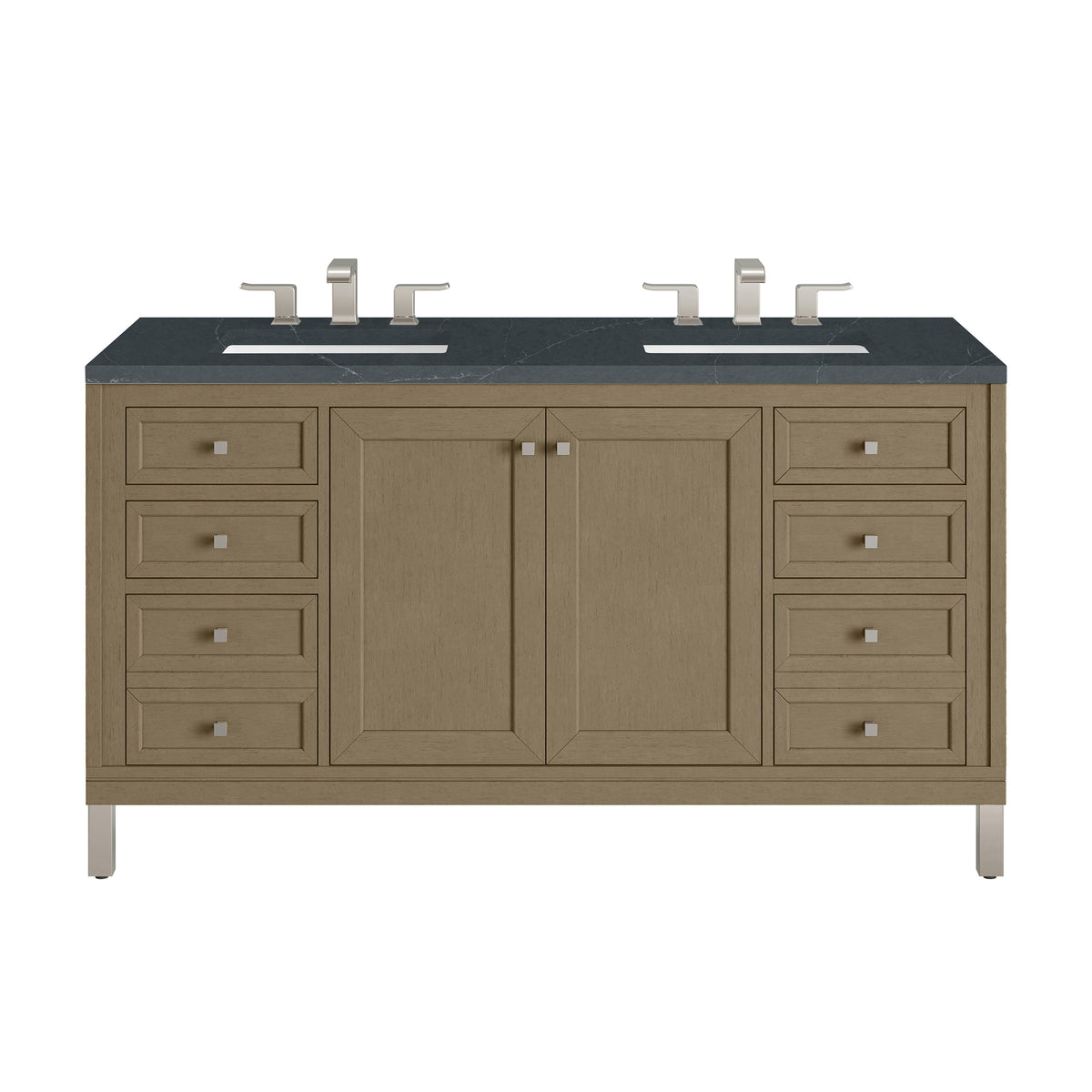 60" Chicago Double Vanity, Walnut Whisper with Charcoal Soapstone Top