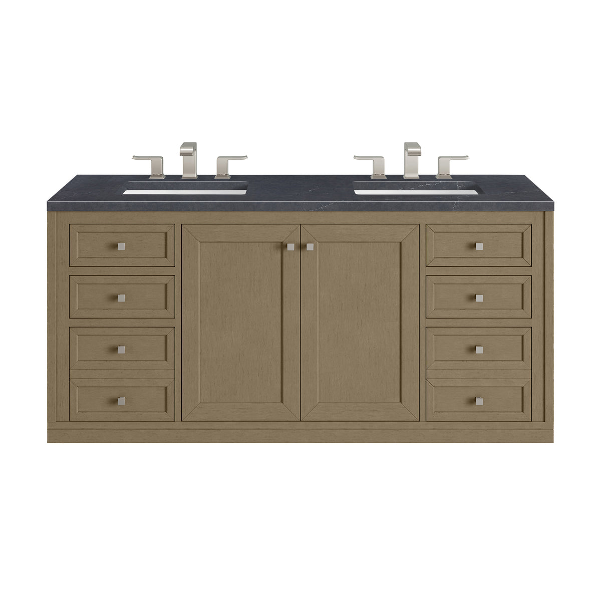 60" Chicago Double Vanity, Walnut Whisper with Charcoal Soapstone Top