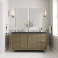 60" Chicago Double Vanity, Walnut Whisper with Charcoal Soapstone Top
