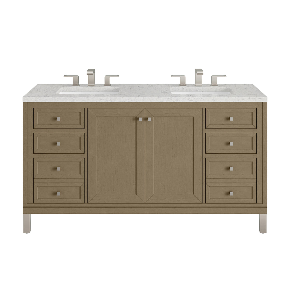 60" Chicago Double Vanity, Walnut Whisper with Eternal Jasmine Pearl Top