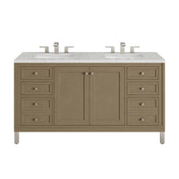 60" Chicago Double Vanity, Walnut Whisper with Eternal Jasmine Pearl Top