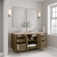 60" Chicago Double Vanity, Walnut Whisper with Eternal Marfil Top