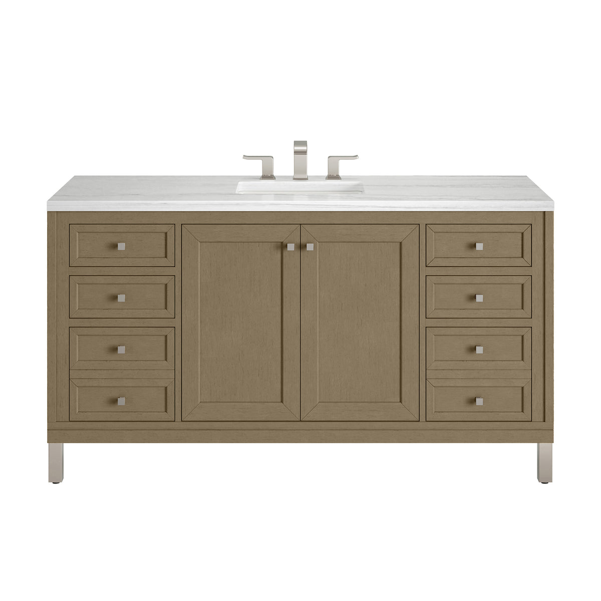 60" Chicago Single Vanity, Walnut Whisper with Arctic Fall Top