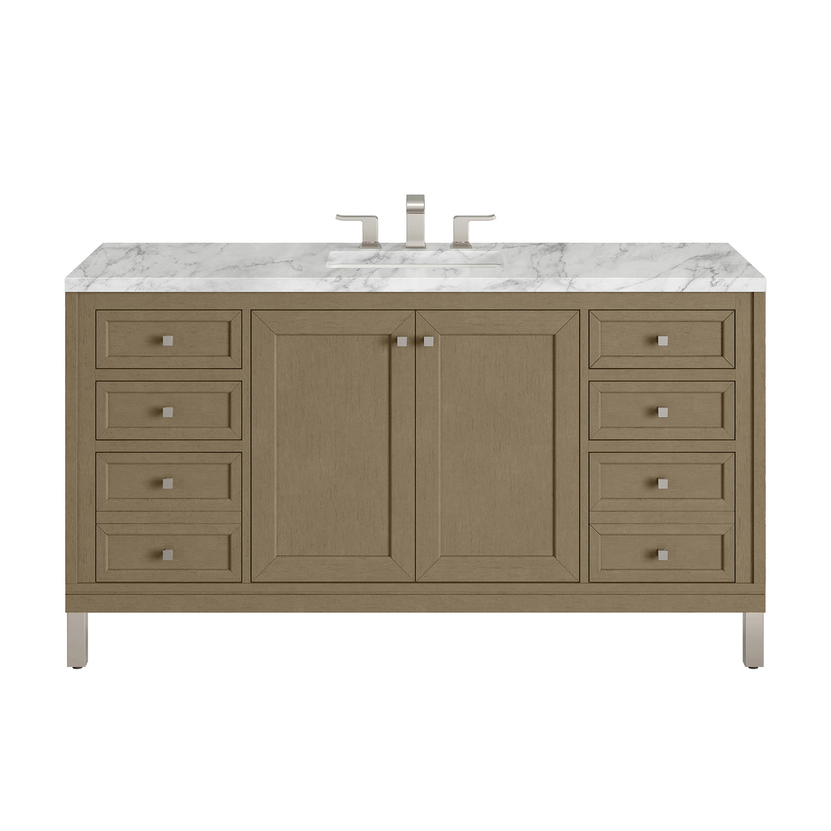 60" Chicago Single Vanity, Walnut Whisper with Carrara White Marble Top