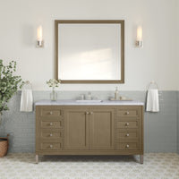 60" Chicago Single Vanity, Walnut Whisper with Arctic Fall Top