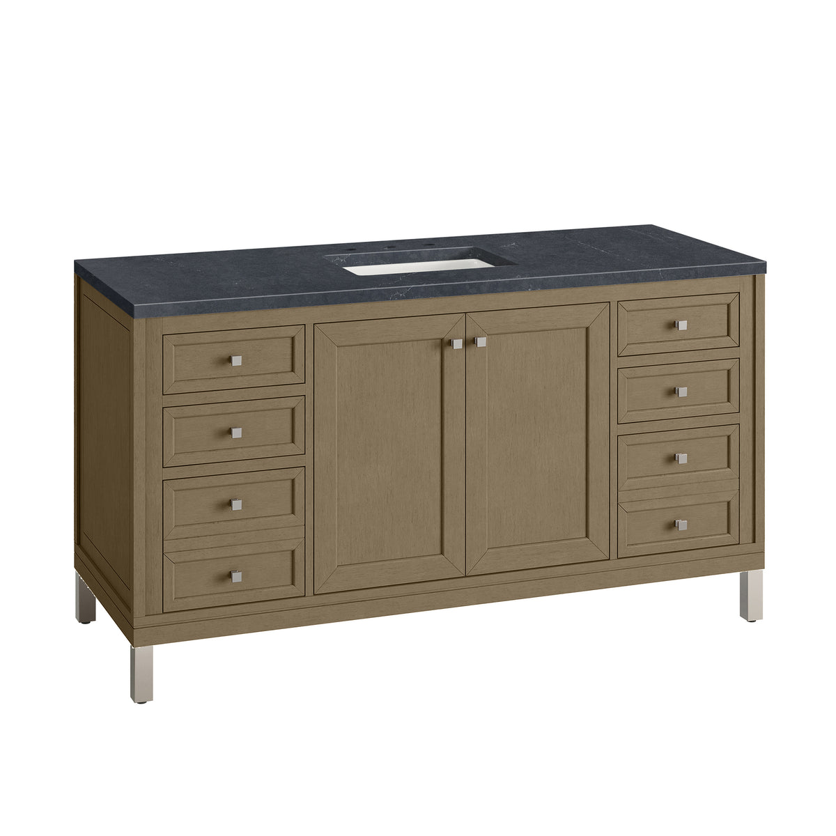 60" Chicago Single Vanity, Walnut Whisper with Charcoal Soapstone Top