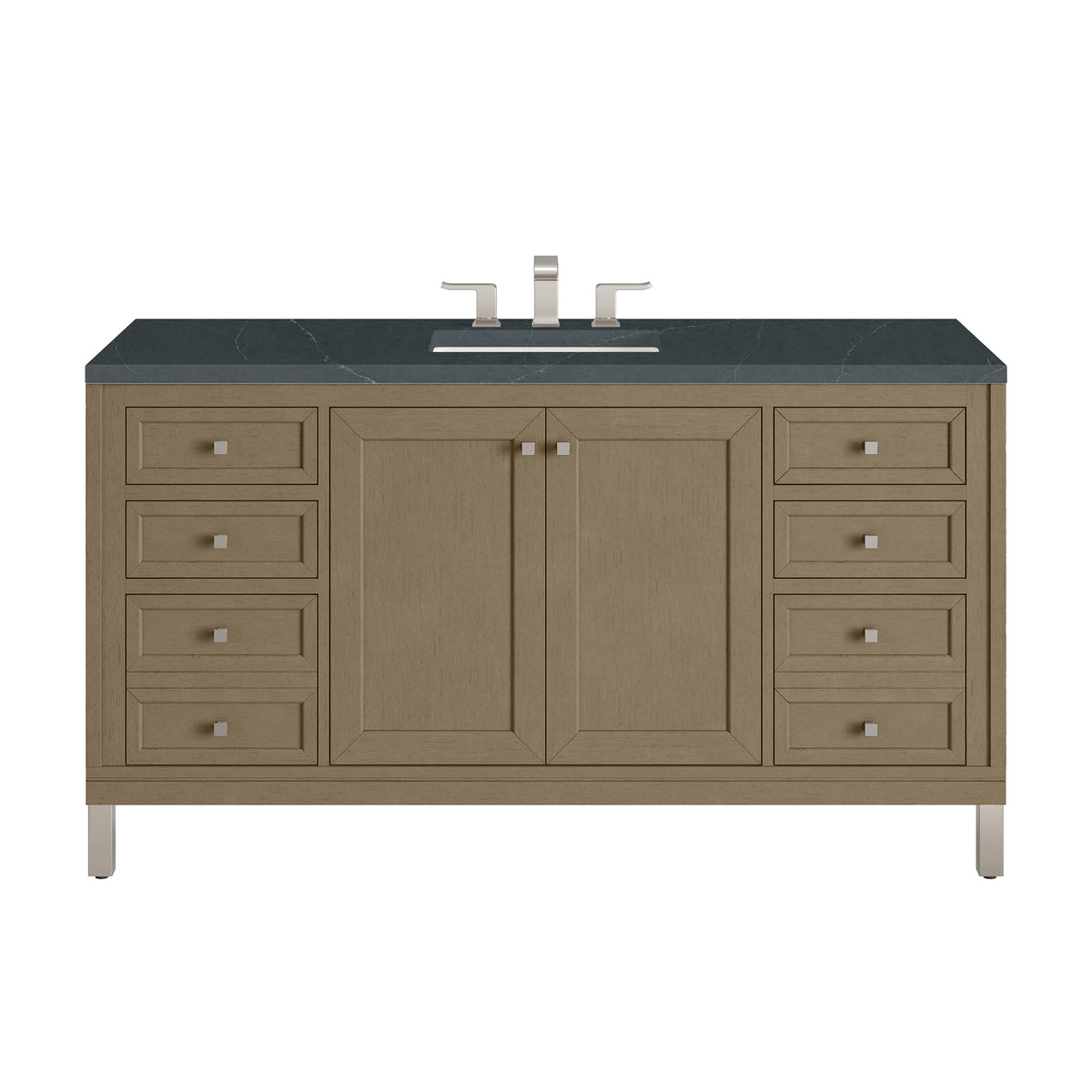 60" Chicago Single Vanity, Walnut Whisper with Charcoal Soapstone Top