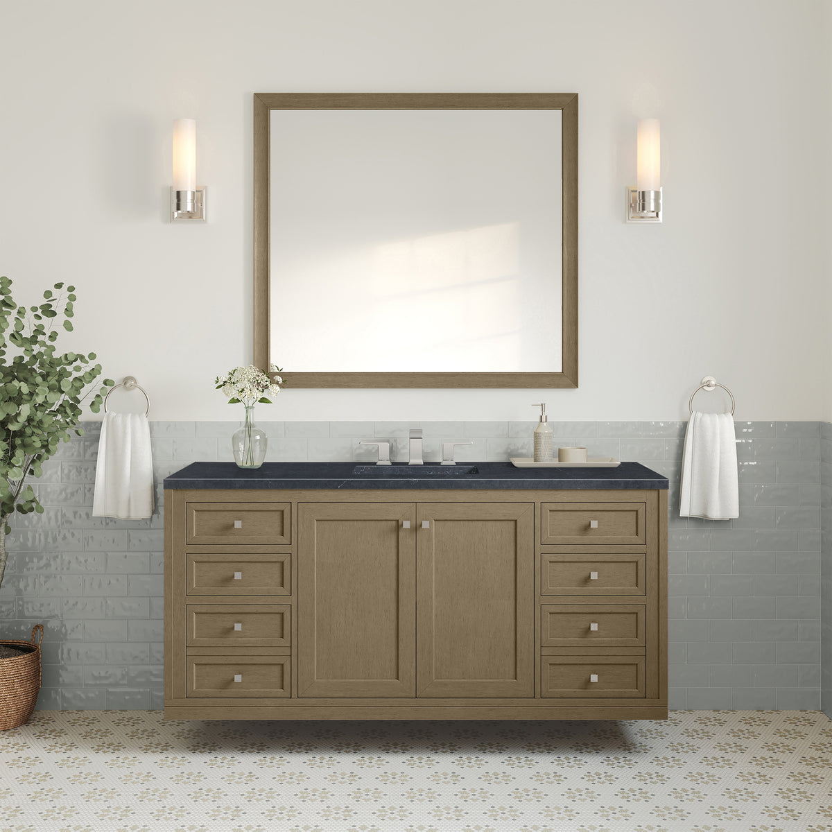 60" Chicago Single Vanity, Walnut Whisper with Charcoal Soapstone Top