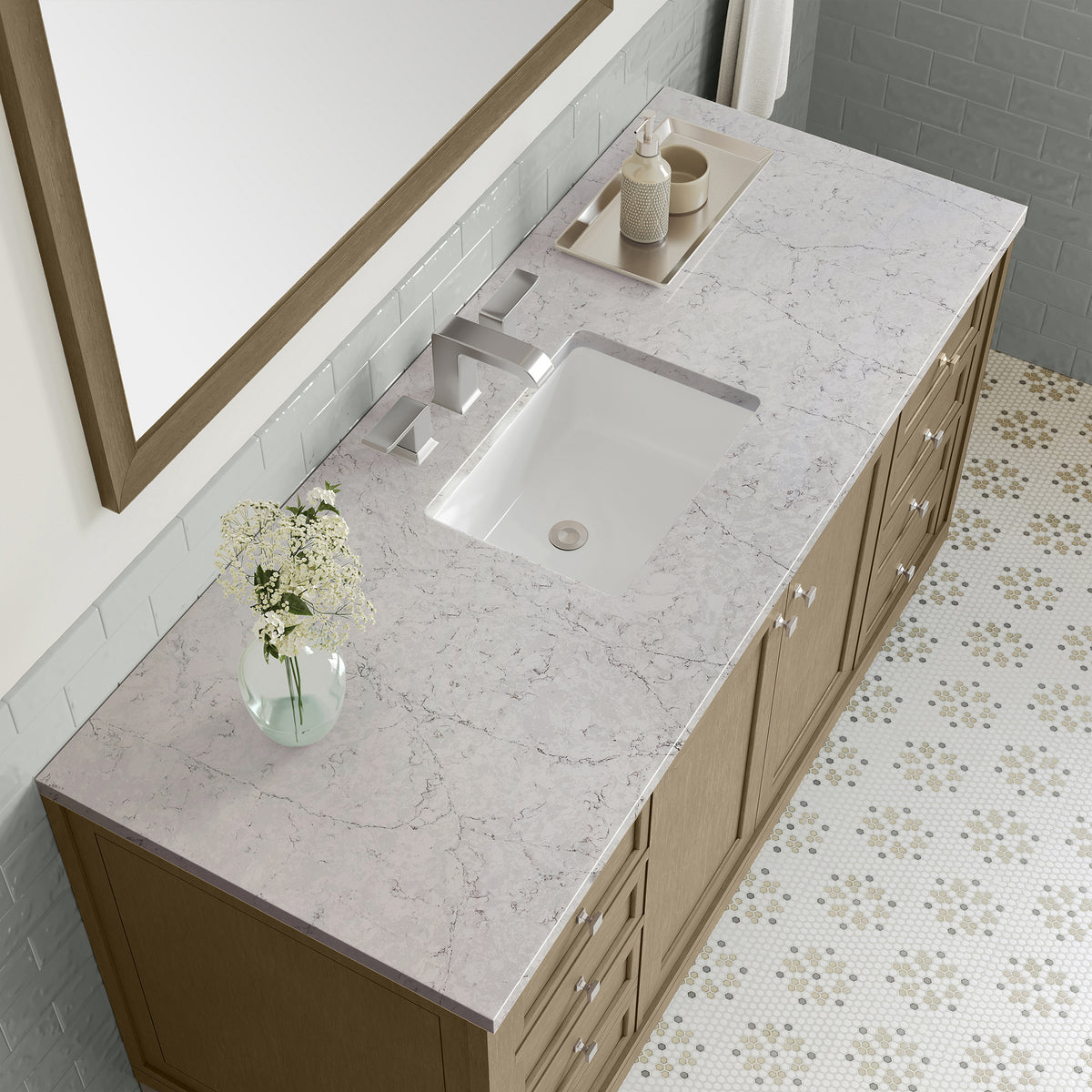 60" Chicago Single Vanity, Walnut Whisper with Eternal Jasmine Pearl