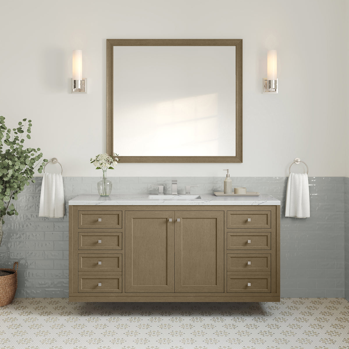 60" Chicago Single Vanity, Walnut Whisper with Ethereal Noctis top