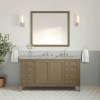 60" Chicago Single Vanity, Walnut Whisper with Victorian Silver Top