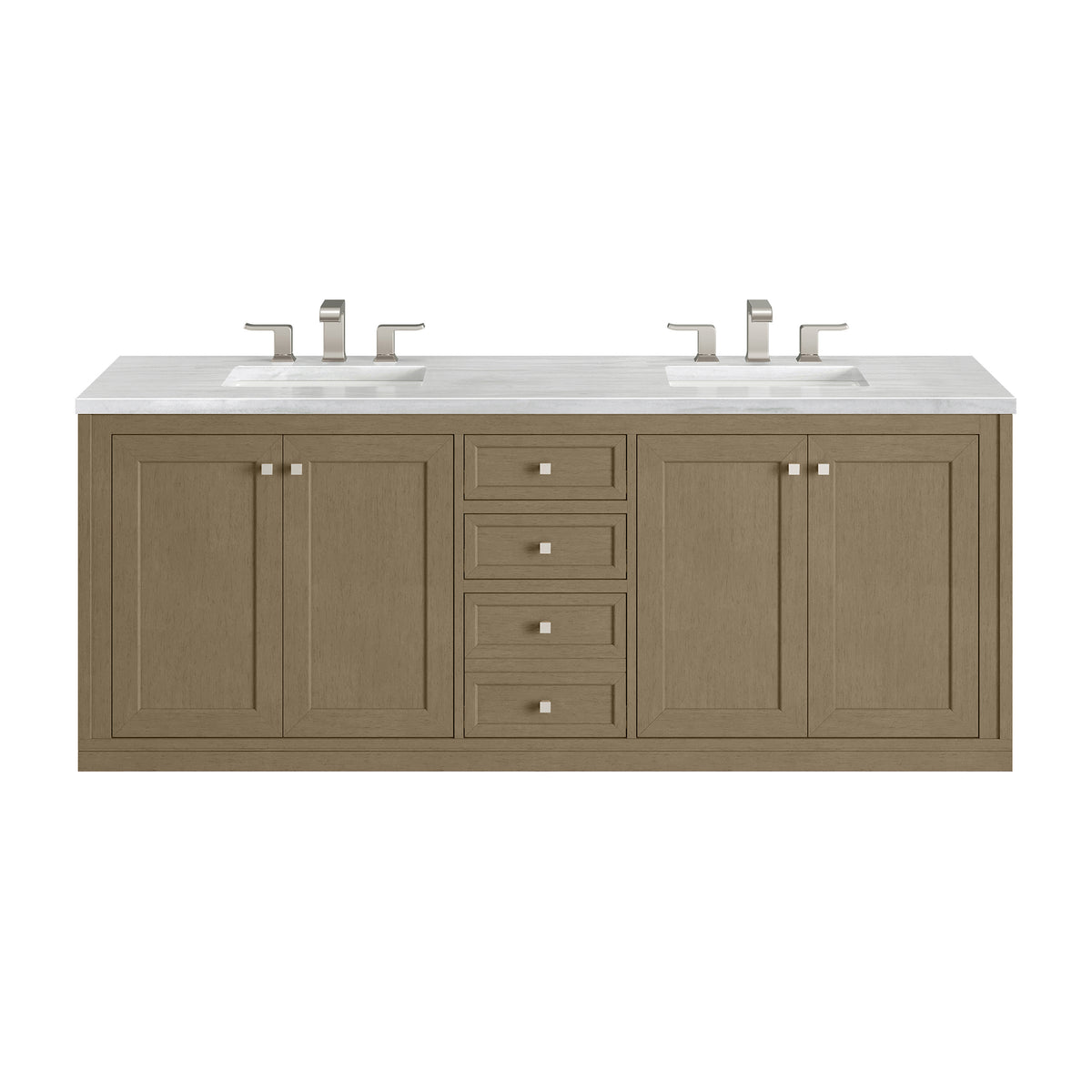 72" Chicago Double Vanity, Walnut Whisper with Arctic Fall top