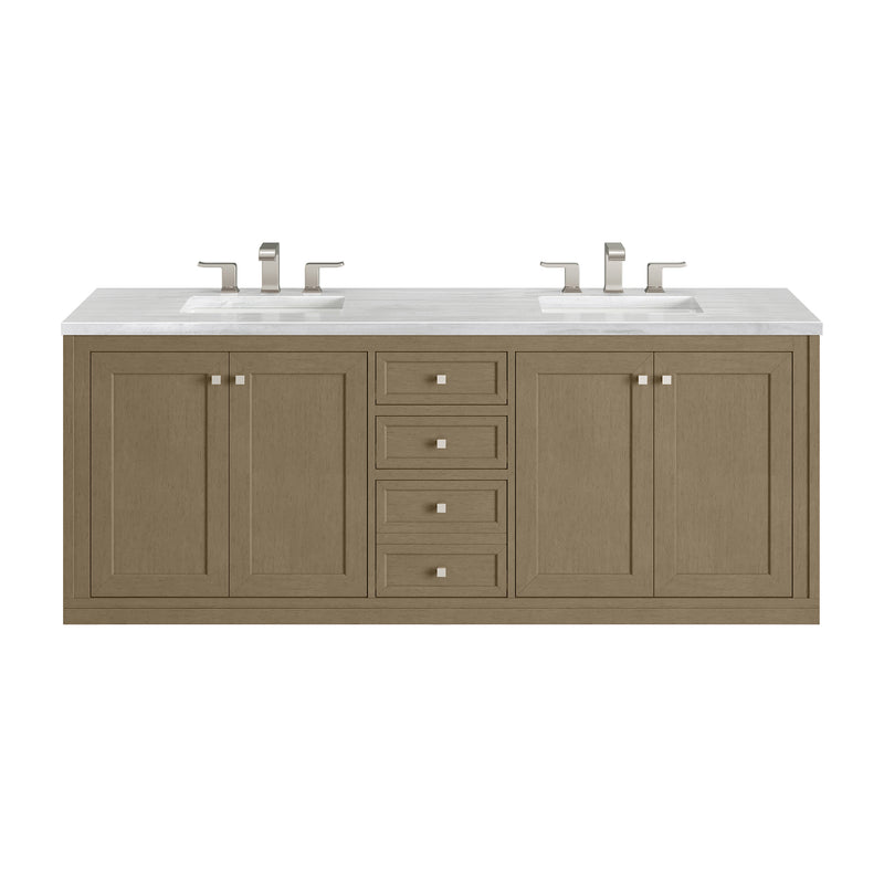 72" Chicago Double Vanity, Walnut Whisper with Arctic Fall top