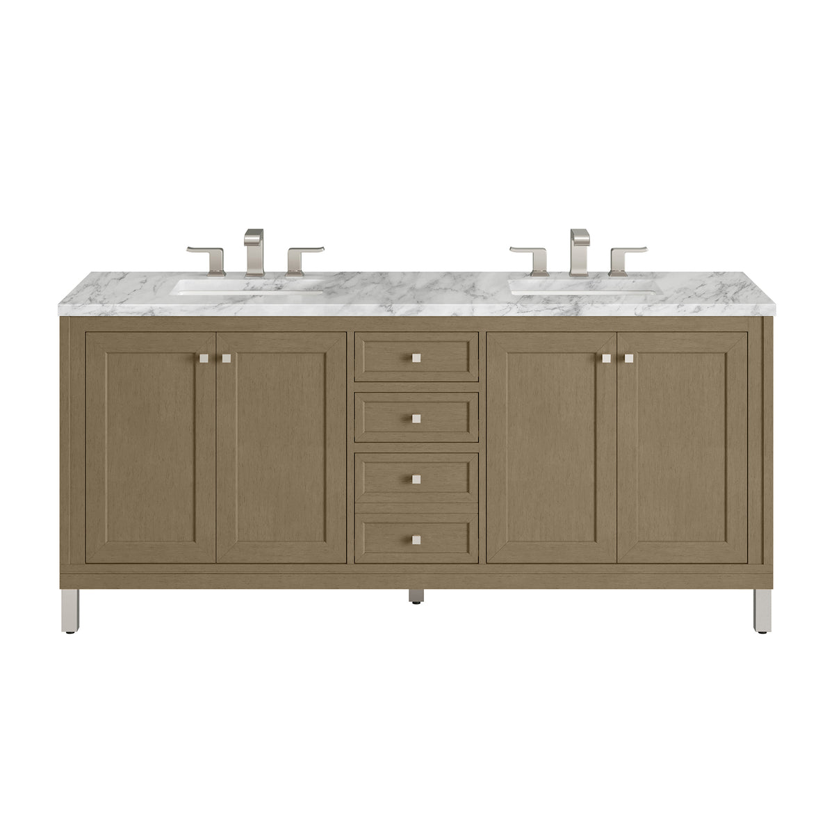 72" Chicago Double Vanity, Walnut Whisper with Carrara White Marble Top